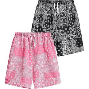 Gorglitter Boy's 2 قطعة Paisley Bandana Drippy Shorts مرنة الخصر بوهو الساق المستقيمة