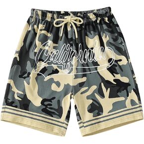 GORGLITTER Boy's Letter Graphic Camo Shorts Elastic Waist Summer Drippy Track Shorts with Pocket