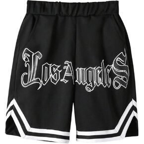 Boy's Striped Trim Running Workout Shorts Letter Graphic Elastic Waist Basketball Shorts