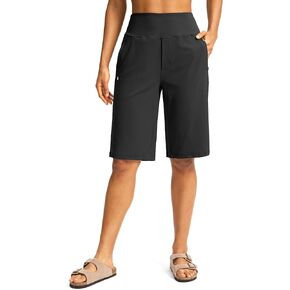 SANTINY Womens 12" Bermuda Shorts Knee Length with Pockets High Waisted Stretchy Casual Walking Long Shorts for Women