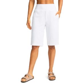 Santiny Womens 12 "شورت برمودا طول الركبة مع جيوب عالية محرقة مسطّحة مشيقة طويلة للنساء in Kuwait