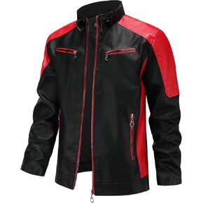 Men's Stylish Color Blocking PU Leather Jacket, Multi Zipper Design Street Style Retro Classic Motor Jacket