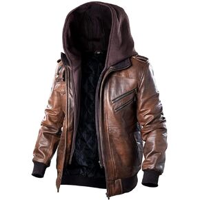 سترة دراجة نارية من جلد Lambskin للرجال - سترة قاذفة جلدية حقيقية مع غطاء قابلة للإزالة - أحجام الولايات المتحدة XXS -3XL