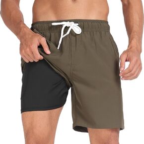 Mens Swim Trunks with Compression Liner 7 inch Inseam Bathing Suit Swim Shorts Men