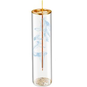 Modern Glass Incense Holder for Incense Sticks Anti-Ash Flying Incense Burner with Removable Glass Ash Catcher for Yoga Meditation Home Decor (Round)