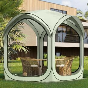 خيمة Screen House المنبثقة، مظلة غرفة شاشة محمولة، خيمة شاشة فورية مقاس 10 × 10 قدم مع شبكة ناموسية، مأوى شمسي قابل للطي مع حقيبة حمل للفناء والفناء الخلفي والسطح والأنشطة الخارجية، بيج