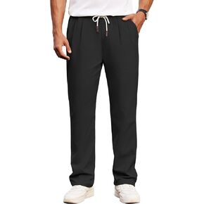 COOFANDY Men's Casual Chino Pants Relaxed Fit Drawstring Elastic Waist Lightweight Pant Twill Pleated Trousers