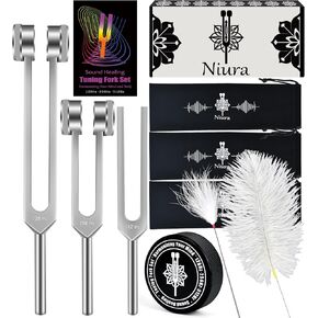 Niura Tuning Fork Set – 128Hz, 256Hz & 512Hz Aluminum Alloy Tuning Forks with Rubber Activator – Sound Therapy, Energy Healing, Chakra Balancing & Chakra Sound Therapy Tools for Relaxation & Wellness