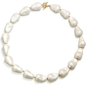 BriLove Baroque Simulated Pearls Necklace for Women, Gorgeous Elegant Choker Strand Necklaces for Wedding Outfit Party Prom Gift Ivory Color Gold-Tone