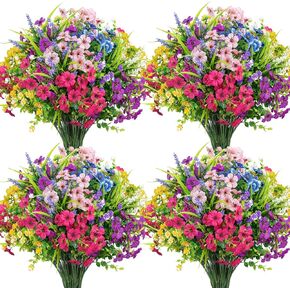 Ouddy Decor 24 Bundles Artificial Flowers for Outdoors Multicolor Fake Flowers Plastic Plants Faux Lavender UV Resistant for Spring Summer Garden Patio Window Box Office Table Kitchen Home Decor