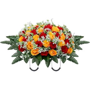 Headstone Flower Saddle,Large Artificial Cemetery Flowers for Grave,Cemetery Memorial Flowers for Outdoor Tombstone Decorations (Purple)