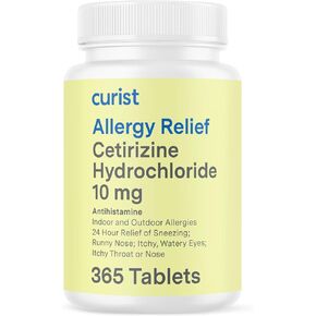 Curist Cetirizine Hydrochloride 10mg Tablet (365 Count) Effective Allergy Medicine with 24 Hour Relief of Runny Nose, Sneezing Relief, Itchy Throat Relief, & Runny Eyes - Antihistamines for Adults