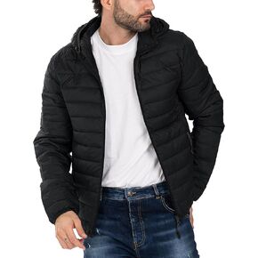 Men's Puffer Jacket Hooded Lightweight Full Zip Warm Coats Water Repellent Windproof Insulated Jacket with Pockets