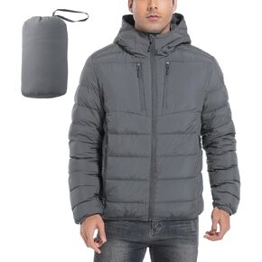 Men's Ultra Lightweiht Packable Down Jacket Hood Water-Resistant Full Zip Pockets Puffer Jackets