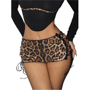 Soly Hux Women's Y2K Leopard Print Lace Up Mini Shorts Sexy Skinny Shorts Parts Clubwear
