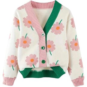 WDIRARA Girl's Floral Print Color Block Open Front Cardigans Drop Shoulder Long Sleeve Sweaters