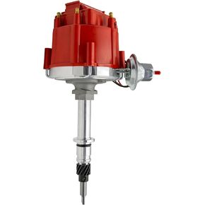 HEI Ignition Distributor with 65K Coil 6 Cylinders Compatible with Jeep Straight 6 232 3.8L 242 4.0L 258 4.2L, Red Cap