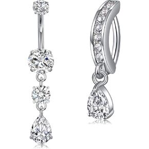 Briana Williams Belly Button Ring Clear CZ Dangle Belly Button Piercing Belly Rings Dangle Belly Button Rings Surgical Steel Teardrop Dangle Belly Button Jewelry for Women Silver Gold