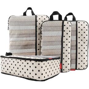 U+U 6 Set Compression Packing Cubes - Ultralight Travel Organizers with Laundry Bag, Space-Saving Suitcase Organizer, Expandable Packing Cubes for Travel, Business Trip and Family Vacation (Polka Dot)