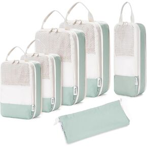 Narwey 6 Set Checkered Compression Packing Cubes for Travel Women Kids Carry on, Cute Packing Organizers Bag for Luggage Suitcase Backpack Duffle Bags (Combined Checkered)