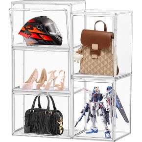 5 Pack XX-Large Acrylic Display Case Purse Organizer Clear Plastic Handbag Storage Organizer for Closet Storage Bins for Boots, Big Bag, Collectibles, Cosmetic