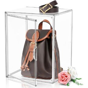 2 Pcs Super Large Acrylic Display Case Purse Handbag Storage Organizer for Closet Clear Stackable Bag Boot Shoe Boxes with Magnetic Door
