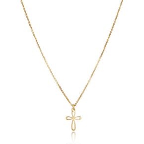 18ct Gold Plated Sterling Silver Rounded Cherish Cross Necklace For Girls. Dainty Teen Jewelry Birthday Present, Baptism Gifts For Girl, Thanksgiving Gifts, Celebrations, Sweet 16