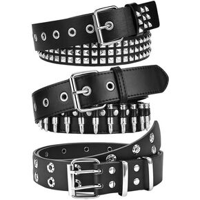 3 PCS حزام مرصع ، Y2K Belt Emo Goth Bunk Rock مع أحزمة رصاصة للنساء الرجال
