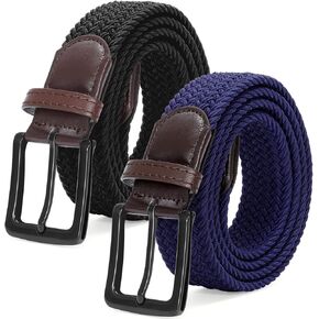 SANSTHS 2Pack Elastic Belt for Men, Mens Belts Casual for Jeans Pants, Woven Braided Web Belt for Golf, 1.3 inches Width