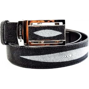 NEW BLACK GENUINE TWO STINGRAYS LEATHER MEN AUTO BUCKLE METAL BUCKLE BELT 1.5 X 45 INCHES.