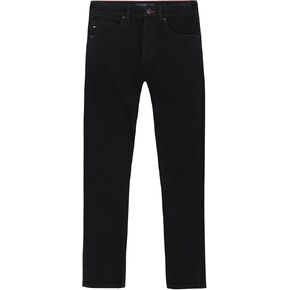 Tommy Hilfiger Boys' 5-Pocket Stretch Slim Straight Leg Denim Jean, Zipper Closure, Black, 12