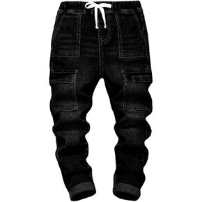 WDIRARA Toddler Boy's Cargo Denim Pants Elastic Waist Skinny Jeans with Pockets Blue
