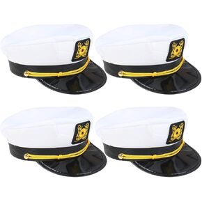Olgaa 4 Pack Captain Hats Adjustable White Yacht Navy Sailor Hats Family Cruise Accessory for Men Women and Kids (Style2)