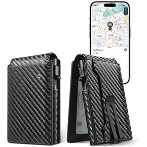Auskang Mens Wallet with Smart Tracker Works for Find My App, Minimalist Leather RFID Blocking Credit Card Holder, Replacement for AirTag Wallet, with Money Clip, Not for Android, Black