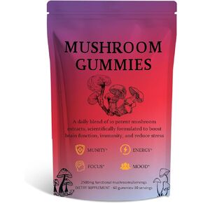 Sky Nutrition Mushroom Gummies - دعم مناعي وزيادة للطاقة ، 12 مزيج الفطر ، مكملات الفطر للرجال والنساء ، نباتي - 60 غمومة