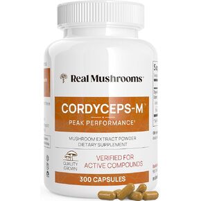 Real Mushrooms Cordyceps Capsules - Performance Mushroom Extract Supplement with Organic Militaris for Energy Immune Support Vegan Supplement, Non-GMO, 300 Caps