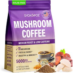 Mushroom Coffee Organic, 11 Mushrooms + 8 Adaptogenic Herb Mushroom Coffee for Focus, Energy, Digestion & Immune Support| Cordyceps, Lion’s Mane, Reishi, Chaga & Ashwagandha| Gluten Free, 30 Servings