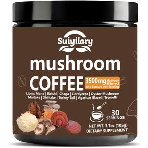 10 Mushroom Coffee with Arabica w, Lion's Mane, Reishi, Mushroom Polysaccharides & More, 3500mg(10:1) Extract Instant Mushrooms Powder for Focus, Immunity Boost, Memory & Clarity - 30 Servings