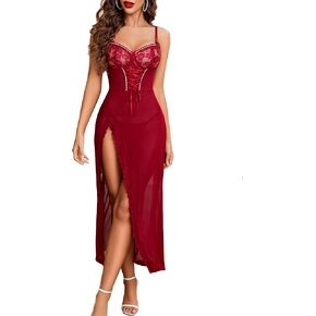 AVIDLOVE نساء مثير Lingerie Lace Babydoll Chemise Mesh Nightdress v Neck Nightwear Side Side Lightgown