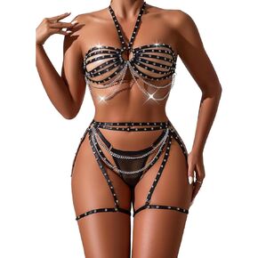 نساء مثيرة الملابس الجلدية الجلدية المبللة تبدو تيدي اللامع الماس بيكيني V-neck قطع منخفضة