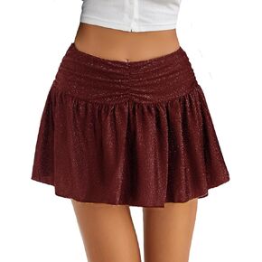 Avidlove Women Ruffle Skirt Ruched Waist Short Skirts Sexy Glitter Skirt Mini Lingerie Skirts