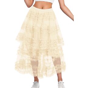 Women Growf Maxi Tulle Skirt ، خط متدرج شبكي طويل التنانير النهضة Fairy Costmy عيد ميلاد الزي حفل موسيقي عارضة