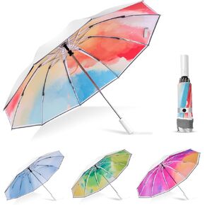 UPF 50+ Sun Umbrella UV Protection, UV Blocking Umbrella with Silver Cooling Coating, Travel Umbrella Compact Portable, Large Inverted Windproof Colourful Rain Umbrella in Saudi Arabia