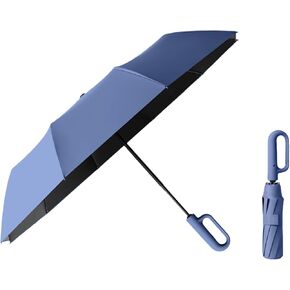 Travel Folding Golf Umbrella 10 Ribs Automatic Open/Close,Lightweight Compact Portable Backpack Car Parasol Outdoor,Sun/Rain,Anti 99 UV Protection UPF 50,Men Women Carabiner Handle Design