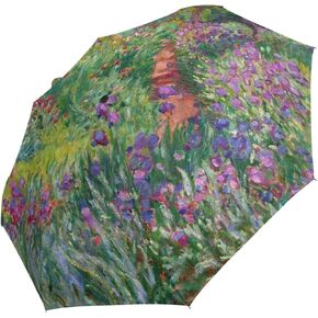 Auto Open Close Umbrella, Iris Garden At Giverny Monet Folding Travel Umbrellas for Rain and Sun