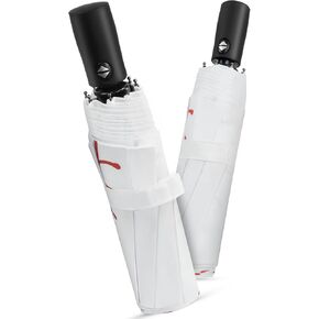 Lejorain White Baseball Umbrella Compact - Portable Windproof Travel Folding Sports Umbrellas Auto Open Baseball