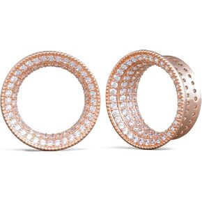 PONWAG 1 زوج 0G 00G 8MM-30MM مقياس الأذن الكلاسيكي الفاخر الزركون الزركون أجوف الأذن مقاييس أنفاق المضيق الفردي لمقالة الأذن نساء جسم ثقب المجوهرات