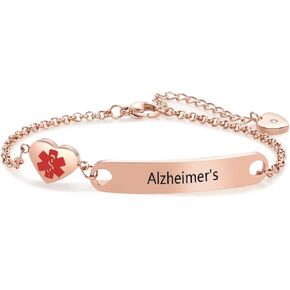 Rose Gold Medical Alert Bracelets for Women Men Adjustable Stainless Steel First Aid Bracelets
