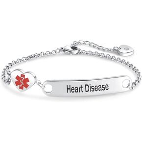 Red Medical Alert Bracelets Emergency Bracelet First Aid Wristband Adjustable Stainless Steel Chain Bracelets for Women Men