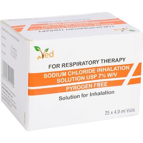 VED Hypertonic Inhalation Saline Solution., 7% Sodium Chloride (NaCl), 25 X 4.0 ml Unit Dose Vials for Adult & Child.